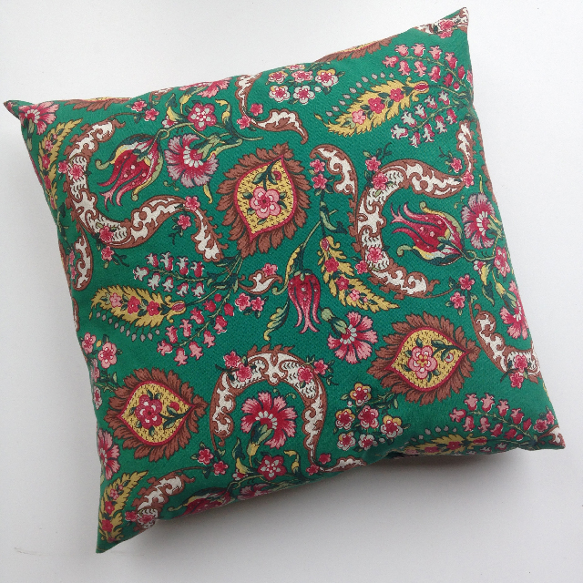 CUSHION, Green & Red Floral Print 40cm